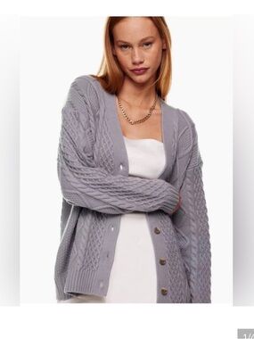 Aritzia Sunday Best Peggy Cable-Textured Cardigan light blue-grey